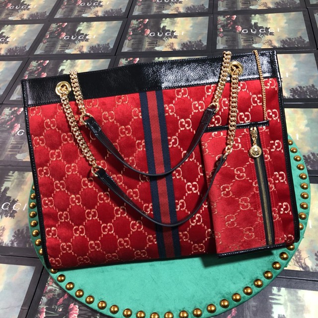 Gucci經典款女包 537219 古馳Rajah系列 GG紅色天鵝絨大號購物包  gqy2806